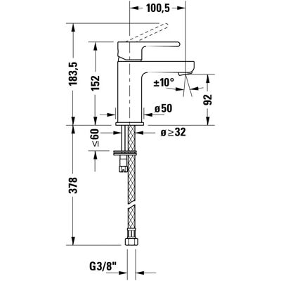 Baterie Duravit B.2 - Crom, proiecție 101mm, monocomandă Baterie Duravit B.2 - Crom, proiecție 101mm, monocomandă