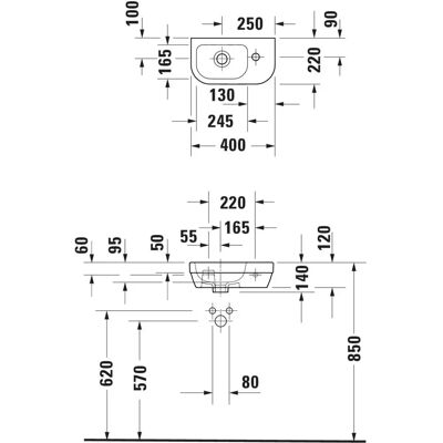 Duravit D-Code Hochglanz Waschbecken 400x140mm Duravit D-Code Hochglanz Waschbecken 400x140mm
