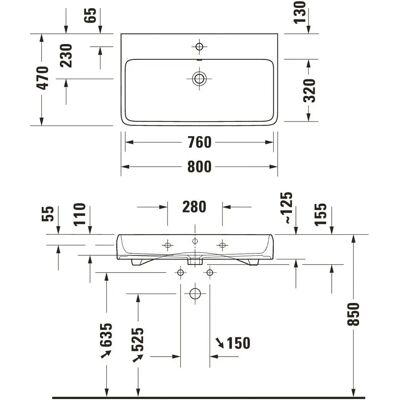 Duravit Qatego Lavabo 80x47cm - Hochglanz Weiß, Mit Hahnloch, Überlauf Duravit Qatego Lavabo 80x47cm - Hochglanz Weiß, Mit Hahnloch, Überlauf