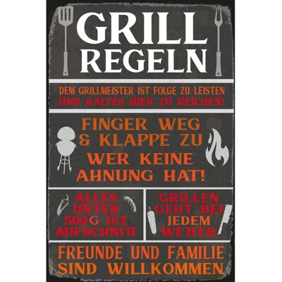 QUEENCE - Grillregeln - Rot - 20x30 cm - Metal wall art QUEENCE - Grillregeln - Rot - 20x30 cm - Metal wall art