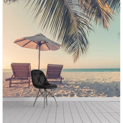 QUEENCE - Strandliegen am Meer - Gold - Vinyl - Wallpaper QUEENCE - Strandliegen am Meer - Gold - Vinyl - Wallpaper