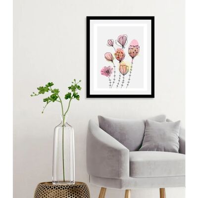 QUEENCE Faye Wandbild - Blumen Hochformat - 50x70 cm - Rosa & Schwarz - Holzrahmen QUEENCE Faye Wandbild - Blumen Hochformat - 50x70 cm - Rosa & Schwarz - Holzrahmen