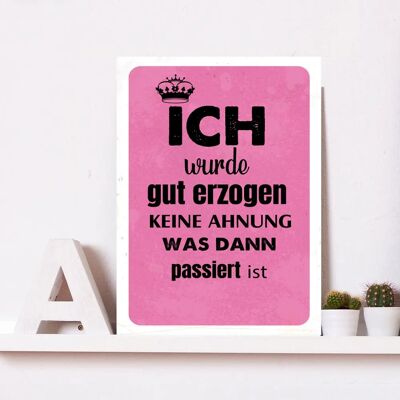 QUEENCE - gut erzogen - rosa - 30x45 cm - Metal wall art QUEENCE - gut erzogen - rosa - 30x45 cm - Metal wall art