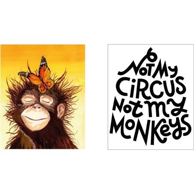 MY HOME - Affe mit Schmetterling - Circus Set Dekoration - 30x40 - 2er-Set - bunt - Poster MY HOME - Affe mit Schmetterling - Circus Set Dekoration - 30x40 - 2er-Set - bunt - Poster