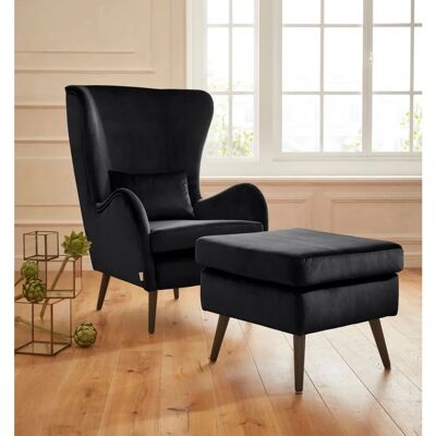 Guido Maria Kretschmer Sessel - Samtoptik, Schwarz, mit Hocker - Home & Living Guido Maria Kretschmer Sessel - Samtoptik, Schwarz, mit Hocker - Home & Living