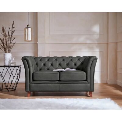 Home AFFAIRE Reims Sofa - Chesterfield, Natür Leder, Dunkelgrau, 150x76x88cm Home AFFAIRE Reims Sofa - Chesterfield, Natür Leder, Dunkelgrau, 150x76x88cm