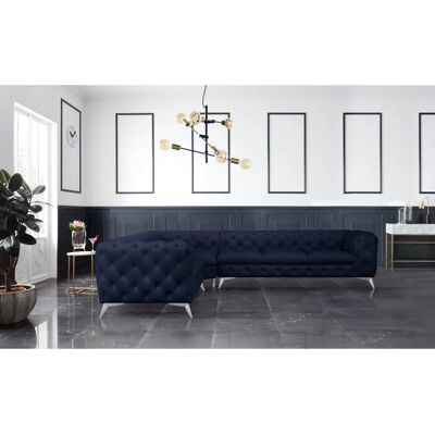 Leonique Glynis L-Form Sofa - Blau Samt Chesterfield Leonique Glynis L-Form Sofa - Blau Samt Chesterfield