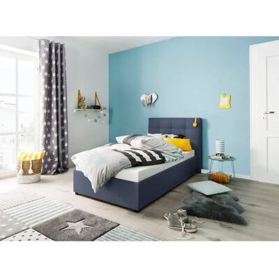 Lüttenhüttu Endres - Blau Polsterbett - Mit Stauraum - 90x200cm Lüttenhüttu Endres - Blau Polsterbett - Mit Stauraum - 90x200cm