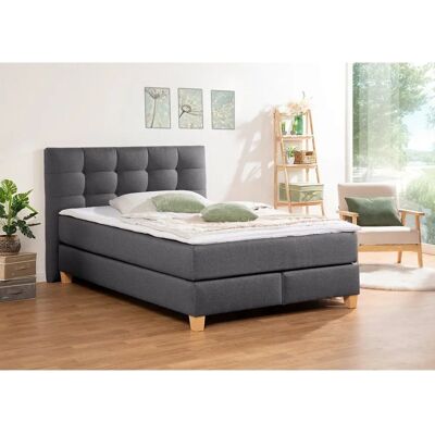 Home Affaire Moulay - Graues Boxspringbett mit Topper - 140x200cm Home Affaire Moulay - Graues Boxspringbett mit Topper - 140x200cm