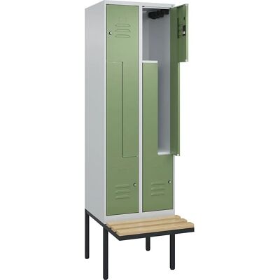 C+P Umkleide Z Classic PLUS mit Bank - 2 Fächer - Grau / Resedagrün C+P Umkleide Z Classic PLUS mit Bank - 2 Fächer - Grau / Resedagrün
