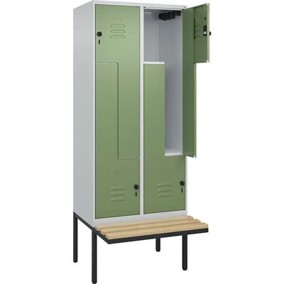 C+P Spind Z Classic PLUS mit Bank, 2 Module, Hellgrau / Resedagrün - Schränke C+P Spind Z Classic PLUS mit Bank, 2 Module, Hellgrau / Resedagrün - Schränke