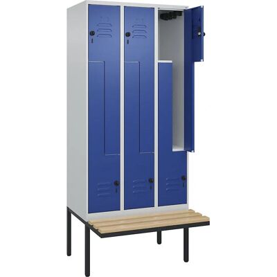 C+P Z Classic PLUS Schrank mit Bank, 3 Module, Hellgrau/Blau - Aufbewahrungsschrank C+P Z Classic PLUS Schrank mit Bank, 3 Module, Hellgrau/Blau - Aufbewahrungsschrank