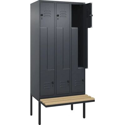 C+P Spindschrank Z Classic PLUS mit Bank, 3 Fächer, Grau - Schließsystem C+P Spindschrank Z Classic PLUS mit Bank, 3 Fächer, Grau - Schließsystem