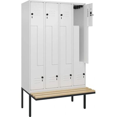 C+P Stahlschrank mit Bank - 4 Fächer - Weiß Verkehr - Classic Plus C+P Stahlschrank mit Bank - 4 Fächer - Weiß Verkehr - Classic Plus