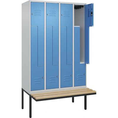 C+P Hellblauer Z-Schrank mit Bank - 4 Fächer, 1200mm C+P Hellblauer Z-Schrank mit Bank - 4 Fächer, 1200mm