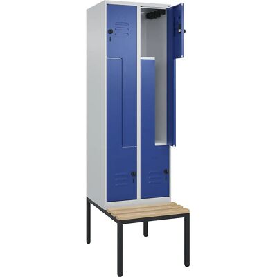 C+P Z Classic PLUS Schrank mit Bank, 2 Fächer, Hellgrau / Genciana Blau - Schranktyp C+P Z Classic PLUS Schrank mit Bank, 2 Fächer, Hellgrau / Genciana Blau - Schranktyp