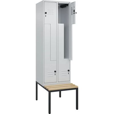 C+P Umkleide Z Classic PLUS mit Bank, 2 Fächer, Hellgrau - Spindelschrank C+P Umkleide Z Classic PLUS mit Bank, 2 Fächer, Hellgrau - Spindelschrank