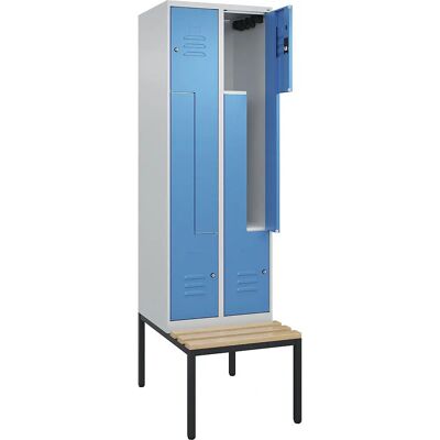 C+P Stahlschrank mit Bank - 2 Fächer, Hellgrau / Blau C+P Stahlschrank mit Bank - 2 Fächer, Hellgrau / Blau