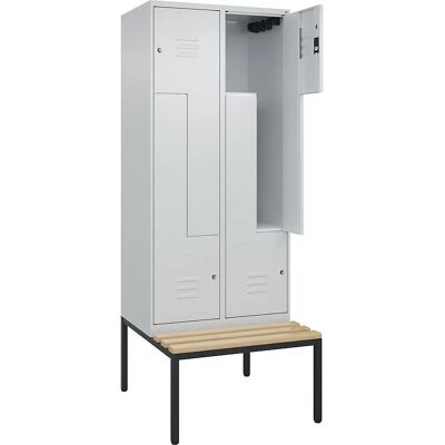 C+P Stahlschrank mit Bank - 2 Fächer, Hellgrau, 800mm C+P Stahlschrank mit Bank - 2 Fächer, Hellgrau, 800mm