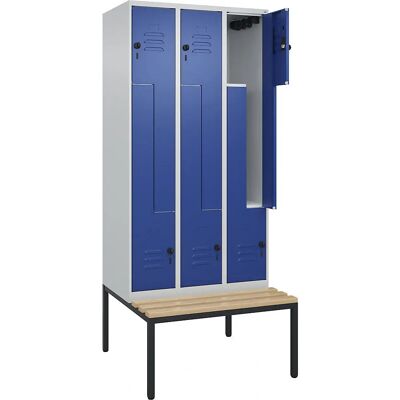 C+P Spind Z Classic PLUS mit Bank - 3 Fächer, Hellgrau / Genciana Blau C+P Spind Z Classic PLUS mit Bank - 3 Fächer, Hellgrau / Genciana Blau