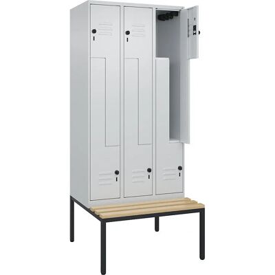C+P Schließfach mit Bodenbank - 3 Fächer, Hellgrau RAL 7035 C+P Schließfach mit Bodenbank - 3 Fächer, Hellgrau RAL 7035