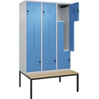 C+P Schrank Z Classic PLUS mit Bank - 3 Fächer, Hellgrau / Blau C+P Schrank Z Classic PLUS mit Bank - 3 Fächer, Hellgrau / Blau