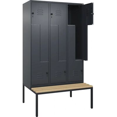 C+P Schließfach mit Bodenbank - 3 Fächer - Grau - Spindelschrank C+P Schließfach mit Bodenbank - 3 Fächer - Grau - Spindelschrank