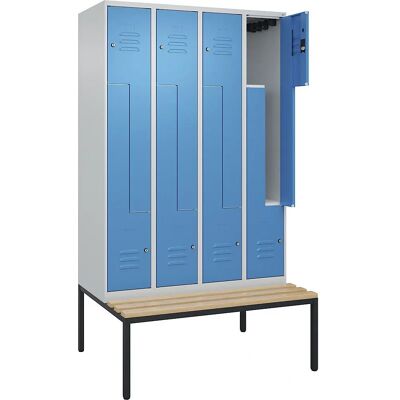 C+P Schrank mit Unterbank - 4 Fächer, Hellgrau/Blau C+P Schrank mit Unterbank - 4 Fächer, Hellgrau/Blau