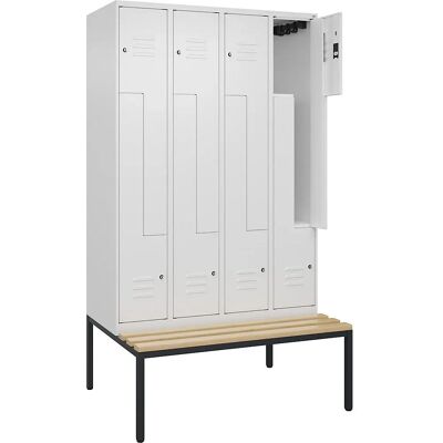 C+P Stahlschrank mit Bodenbank - 4 Fächer - Weiß Verkehr C+P Stahlschrank mit Bodenbank - 4 Fächer - Weiß Verkehr