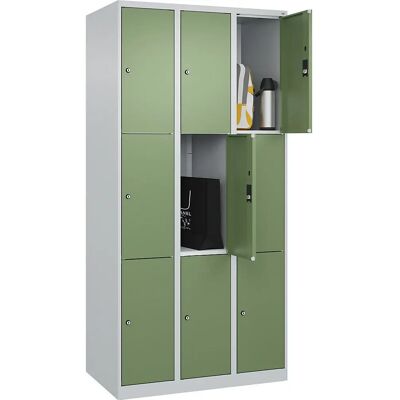 C+P Stahlschrank mit 3 Fächern - Hellgrau / Reseda-Grün - 9 Fächer C+P Stahlschrank mit 3 Fächern - Hellgrau / Reseda-Grün - 9 Fächer