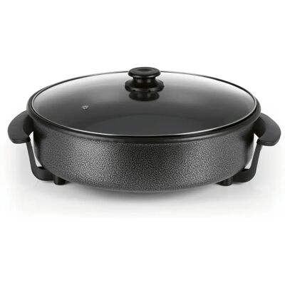 GOURMETmaxx Patelnia do pizzy z pokrywką - Elektryczna 1500W - Czarna GOURMETmaxx Patelnia do pizzy z pokrywką - Elektryczna 1500W - Czarna