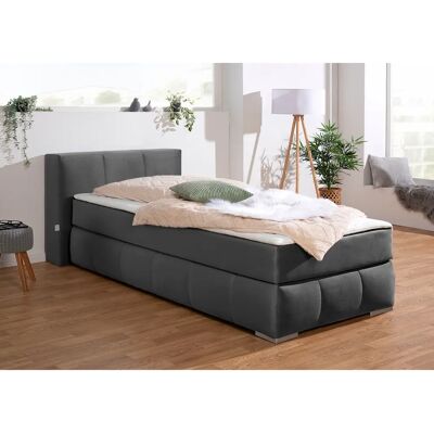 Guido Maria Kretschmer Chelles Graues Boxspringbett - Bett mit Samtoptik & Kopfteil Guido Maria Kretschmer Chelles Graues Boxspringbett - Bett mit Samtoptik & Kopfteil