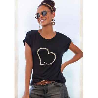 LASCANA Dame Kortærmet T-shirt med Hjerte Print - T-shirt LASCANA Dame Kortærmet T-shirt med Hjerte Print - T-shirt