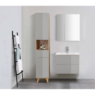Nordic Interior Lund Badmöbel-Set - Eiche / Grau - Hochglanz MDF Nordic Interior Lund Badmöbel-Set - Eiche / Grau - Hochglanz MDF
