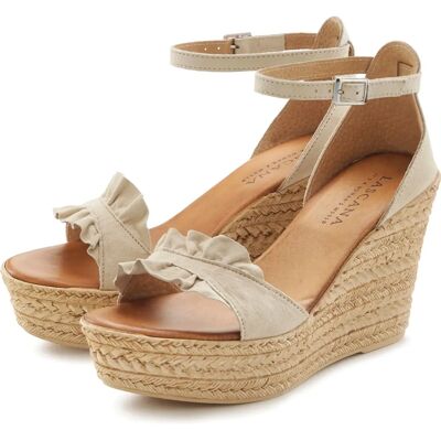 LASCANA Beiger Leder Wedge Sandale - Sommerschuh LASCANA Beiger Leder Wedge Sandale - Sommerschuh