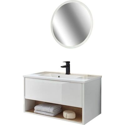 Places of Style Studio Line Badmöbel-Set - Weiß/Eiche Dekor, 80cm, Rundspiegel Places of Style Studio Line Badmöbel-Set - Weiß/Eiche Dekor, 80cm, Rundspiegel
