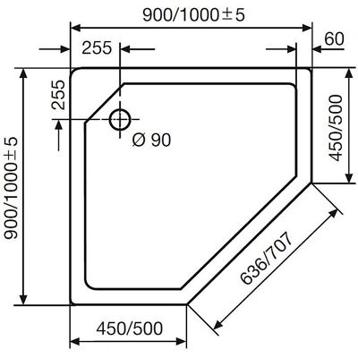 HSK Fünfeck-Duschwanne - Superflach - 100x100cm HSK Fünfeck-Duschwanne - Superflach - 100x100cm