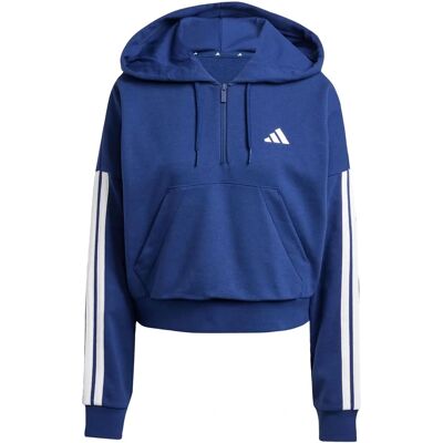 adidas Essentials 3-Stripes French Terry Quarter-Zip Hoodie - Womens - Blue adidas Essentials 3-Stripes French Terry Quarter-Zip Hoodie - Womens - Blue