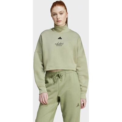 Adidas - Signature Graphic Embroidery Fleece Crop Sweatshirt - Vert Adidas - Signature Graphic Embroidery Fleece Crop Sweatshirt - Vert