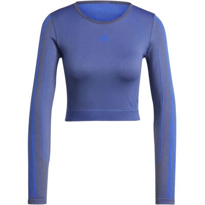 adidas Πλεκτό μακρυμάνικο - Μπλε - Αθλητικό μπλουζάκι adidas Πλεκτό μακρυμάνικο - Μπλε - Αθλητικό μπλουζάκι