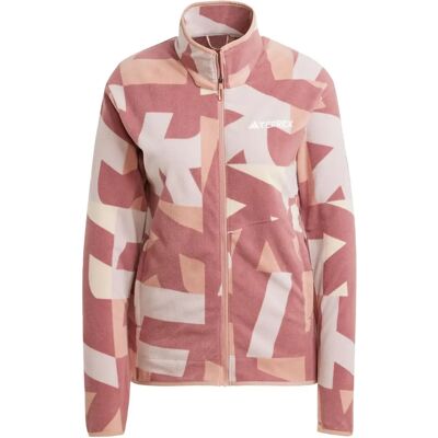 adidas Damen Beige Mehrfarbig Bedruckte Voll-Reißverschluss Fleecejacke adidas Damen Beige Mehrfarbig Bedruckte Voll-Reißverschluss Fleecejacke