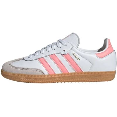 Baskets Enfants Adidas Samba Unisex Cuir - Blanc & Rose - Tailles 36-40 - Style Années 1940 - Publicité Baskets Enfants Adidas Samba Unisex Cuir - Blanc & Rose - Tailles 36-40 - Style Années 1940 - Publicité