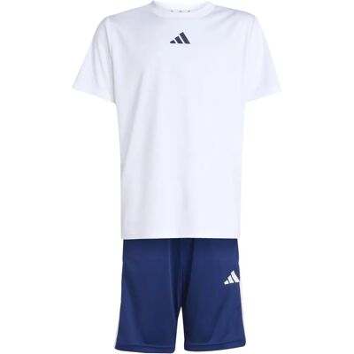 Conjunto de treino infantil adidas - JTR-ES 3S SET - Esportivo, Branco / Azul escuro Conjunto de treino infantil adidas - JTR-ES 3S SET - Esportivo, Branco / Azul escuro