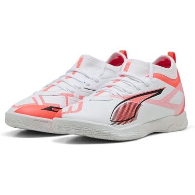 PUMA Ultra 5 Match IT Mid Voetbalschoenen Wit Zwart Gloeiend Rood PUMA Ultra 5 Match IT Mid Voetbalschoenen Wit Zwart Gloeiend Rood