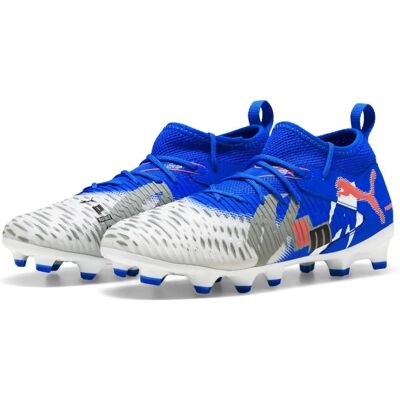 Chaussures de football Puma Future 8 Match Blanc/Bleu - Junior - Publicité Chaussures de football Puma Future 8 Match Blanc/Bleu - Junior - Publicité