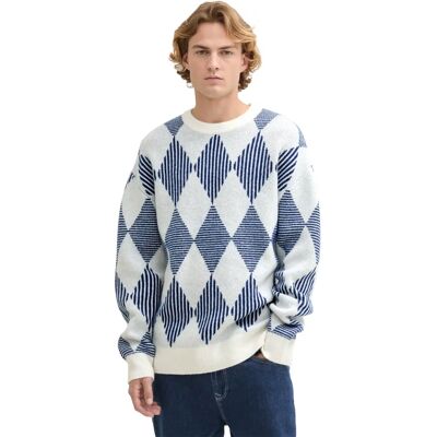 TOM TAILOR DENIM Herren Pullover - Argyle Muster Blau S TOM TAILOR DENIM Herren Pullover - Argyle Muster Blau S