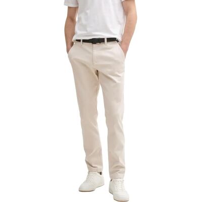 TOM TAILOR Herren TTTRAVIS Slim Chino - Coupe slim, Hommes, Avec ceinture, Beige TOM TAILOR Herren TTTRAVIS Slim Chino - Coupe slim, Hommes, Avec ceinture, Beige