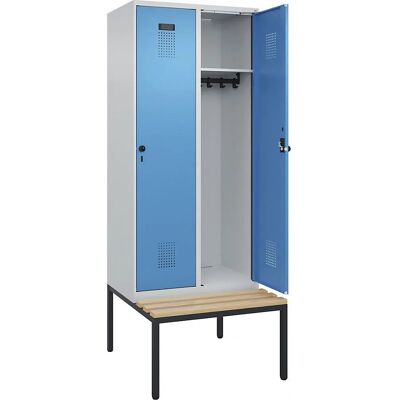Vestiaire Evolo PLUS avec banc - Gris clair / bleu clair - Armoire de stockage Vestiaire Evolo PLUS avec banc - Gris clair / bleu clair - Armoire de stockage