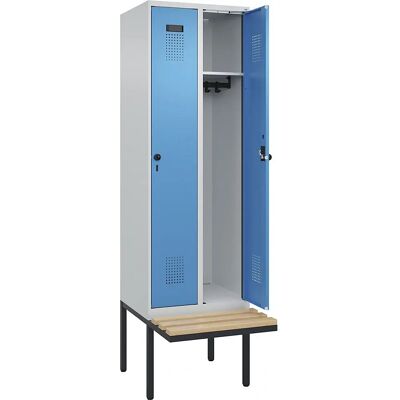 Armoire Evolo PLUS en acier - 2 compartiments, gris / bleu lumineux - Avec serrure Armoire Evolo PLUS en acier - 2 compartiments, gris / bleu lumineux - Avec serrure