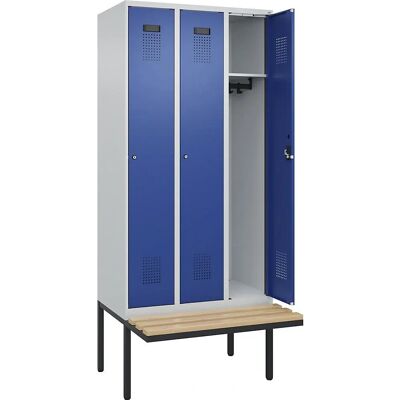 Vestiaire Evolo PLUS avec banc - Kaiser Kraft, 3 modules, gris clair / bleu genciana Vestiaire Evolo PLUS avec banc - Kaiser Kraft, 3 modules, gris clair / bleu genciana